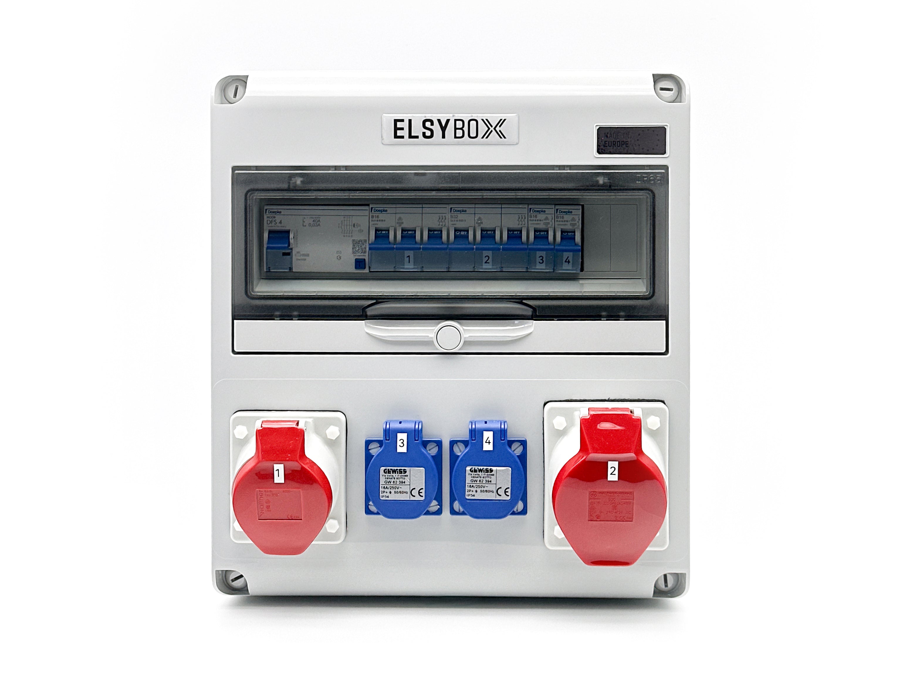 ELSYBOX P693F01120F Zásuvková skříň 2x CEE (16/32 A), 2x 230 V, jištěná, s chráničem ELSYBOX P693F01120F Zásuvková skříň 2x CEE (16/32 A), 2x 230 V, jištěná, s chráničem